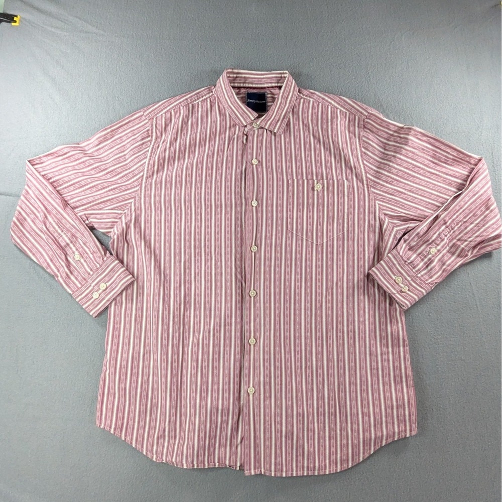 Tommy‎ Bahama Mens T314549 Button Up Shirt XL Red White Striped Cotton